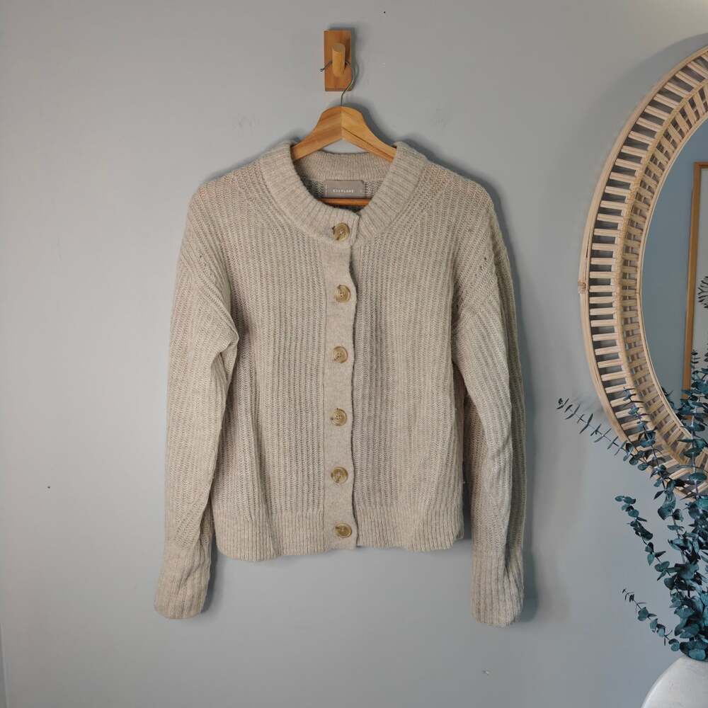 Everlane Ribbed Cropped Alpaca Cardigan Round Neck Oatmeal Beige Size S